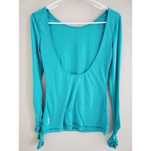 Zella xs deep scoop back long sleeve teal gym top - Picture 2 of 5